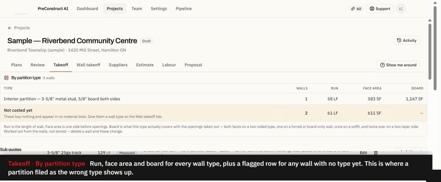 The Takeoff tab, with each control captioned as it is used